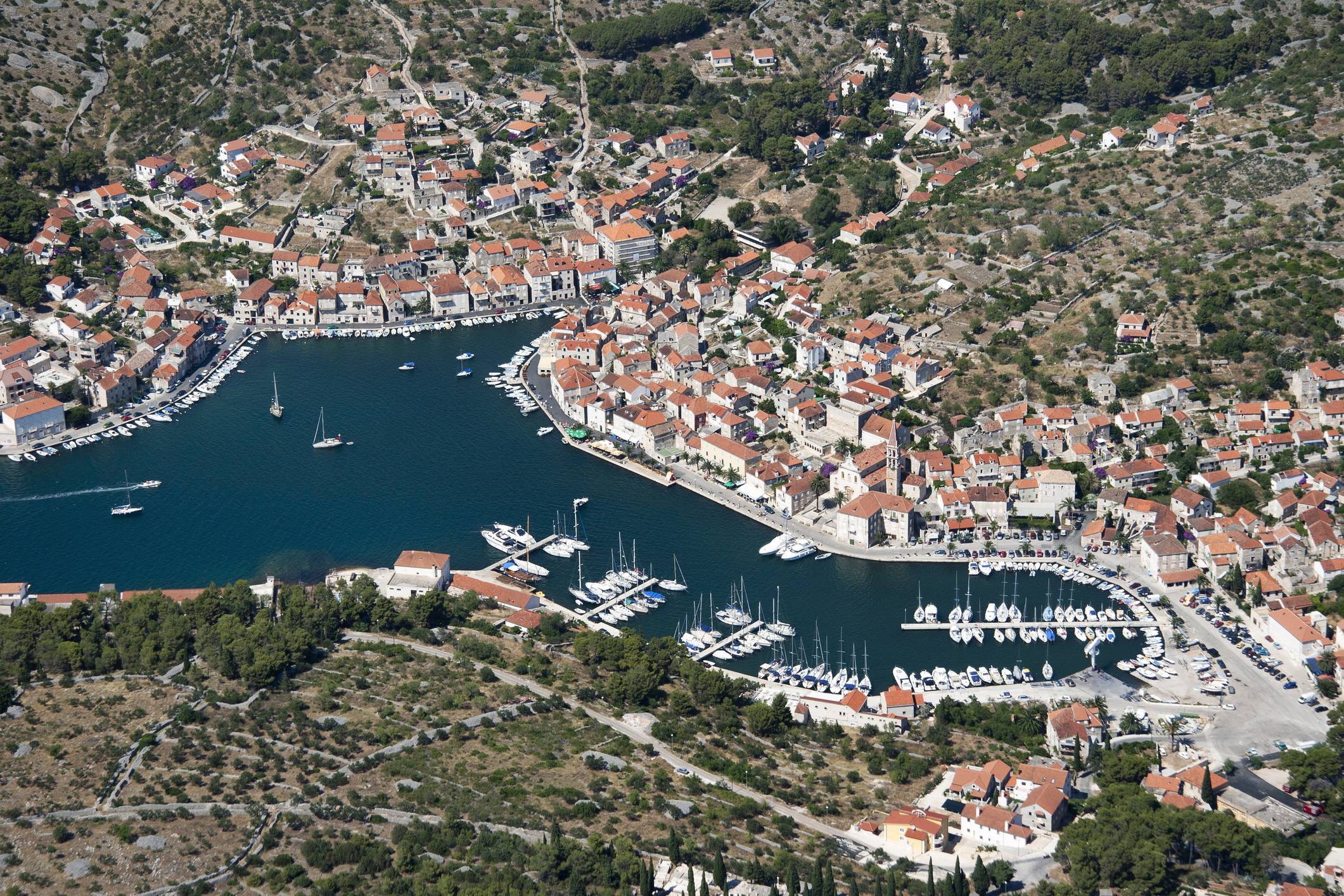 Milna harbour on Brač island — first overnight stop on the Classic Islands Loop, Croatia