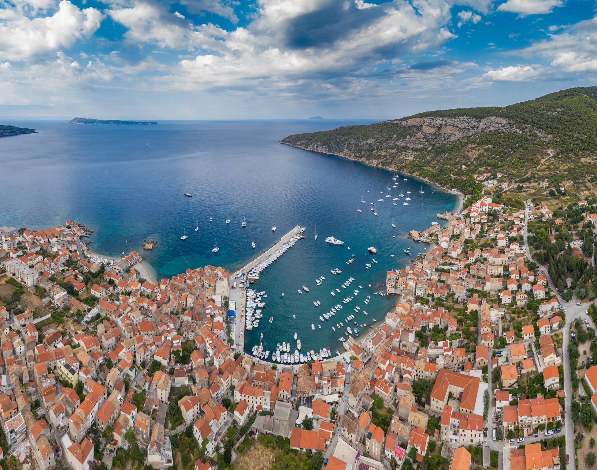 Komiža fishing village harbour on Vis island, Croatia — flex overnight on Day 2