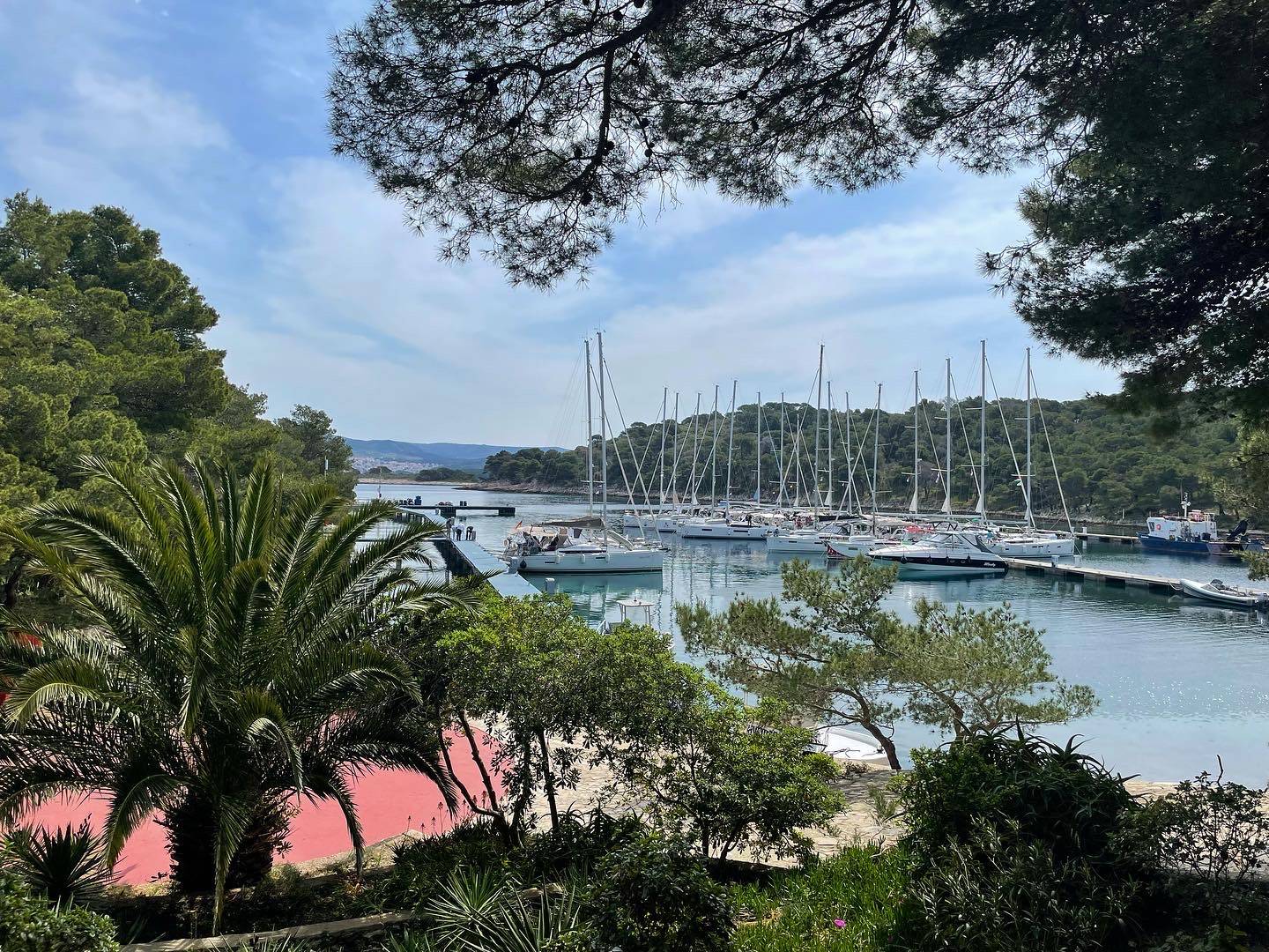Palmižana anchorage in the Pakleni Islands — pine-shaded restaurants and turquoise water near Hvar