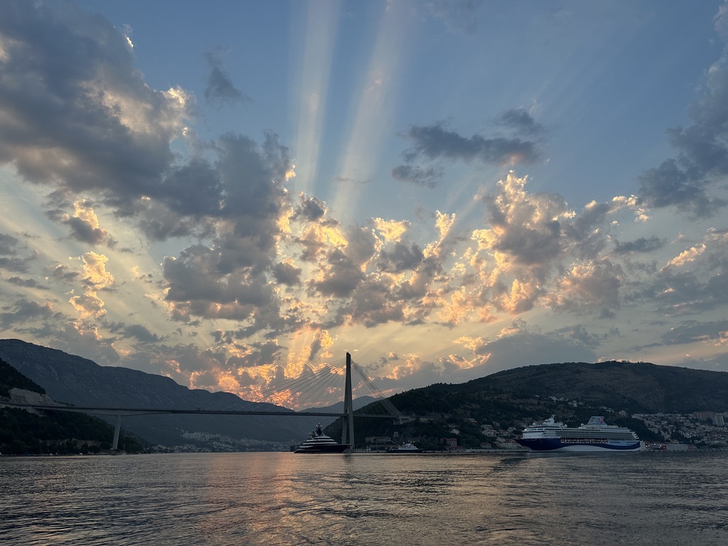 Dubrovnik old town walls from the sea, sailing approach — Day 5 arrival on the Dubrovnik Crown Route
